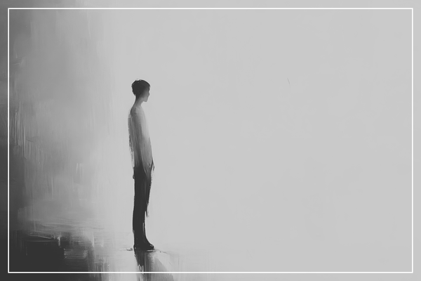 Abstrakte menschliche Silhouette im Schatten als Symbol für innere Spannung und Selbstreflexion bei emotionalem Stress.